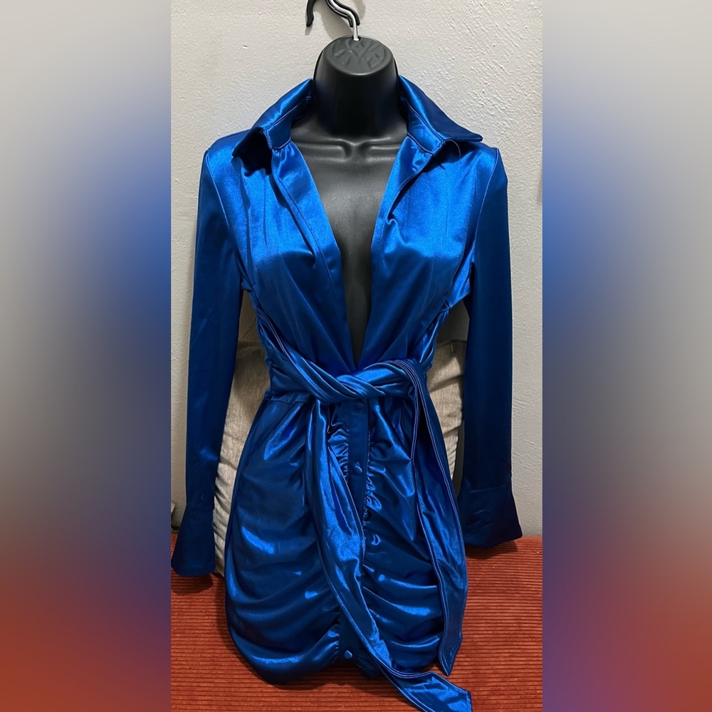 Satin Blue Wrap Dress
